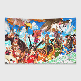 Флаг-баннер с принтом One Piece в Белгороде, 100% полиэстер | размер 67 х 109 см, плотность ткани — 95 г/м2; по краям флага есть четыре люверса для крепления | anime | asian | asiatic | big | cat | crow | giant | hat | huge | japonese | karasu | kyojin | manga | neko | one piece | oppai | oriental | power | powerful | tophat | weapon | woma | аниме | манга | япония