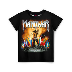 Детская футболка 3D с принтом Manowar в Белгороде, 100% гипоаллергенный полиэфир | прямой крой, круглый вырез горловины, длина до линии бедер, чуть спущенное плечо, ткань немного тянется | Тематика изображения на принте: heavy metal | manowar | power metal | группы | метал | музыка | пауэр метал | рок | хеви метал