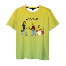 Мужская футболка 3D с принтом Nirvana в стиле simpsons в Белгороде, 100% полиэфир | прямой крой, круглый вырез горловины, длина до линии бедер | Тематика изображения на принте: 