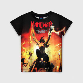 Детская футболка 3D с принтом Manowar в Белгороде, 100% гипоаллергенный полиэфир | прямой крой, круглый вырез горловины, длина до линии бедер, чуть спущенное плечо, ткань немного тянется | heavy metal | manowar | power metal | группы | метал | музыка | пауэр метал | рок | хеви метал