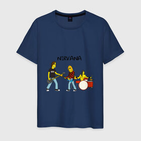 Мужская футболка хлопок с принтом Nirvana в стиле simpsons в Белгороде, 100% хлопок | прямой крой, круглый вырез горловины, длина до линии бедер, слегка спущенное плечо. | nirvana | simpsons | барабаны | басы | гитара | курт | курт кобейн | музыканты | мультик | нирвана | рок | симпсоны