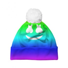 Шапка 3D c помпоном с принтом Marshmello COLORS в Белгороде, 100% полиэстер | универсальный размер, печать по всей поверхности изделия | christopher comstock | dj | marshmello | music | диджей | клубная музыка | клубняк | крис комсток | логотип | маршмэллоу | музыка