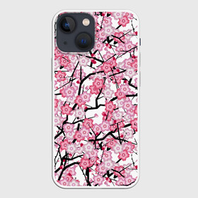 Чехол для iPhone 13 mini с принтом Сакура в Белгороде,  |  | blossoms | cherry | flower | pink | sakura | spring | white | абстракция | белые | весна | ветки | вишня | графика | иллюстрация | картинка | лепестки | мода | молодежная | орнамент | природа | рисунок | розовые | сакура