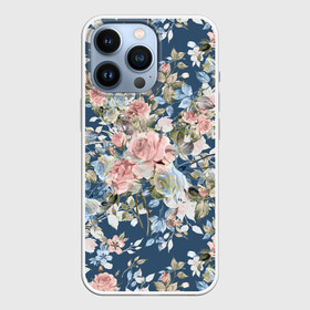 Чехол для iPhone 13 Pro с принтом Розовые розы в Белгороде,  |  | bouquet | fashion | flora | flowers | illustra | nature | ornament | patterns | petals | pink | roses | style | youth | букет | графика | иллюстрация | картинка | лепестки | мода | молодежная | орнамент | природа | рисунок | розовые | розы | синий