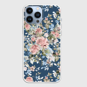 Чехол для iPhone 13 Pro Max с принтом Розовые розы в Белгороде,  |  | bouquet | fashion | flora | flowers | illustra | nature | ornament | patterns | petals | pink | roses | style | youth | букет | графика | иллюстрация | картинка | лепестки | мода | молодежная | орнамент | природа | рисунок | розовые | розы | синий