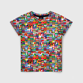 Детская футболка 3D с принтом ФЛАГИ в Белгороде, 100% гипоаллергенный полиэфир | прямой крой, круглый вырез горловины, длина до линии бедер, чуть спущенное плечо, ткань немного тянется | pattern | материки | мир | паттерн | страны | текстура | флаги | флаги мира | флажки