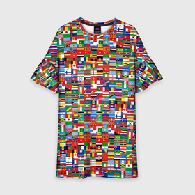Детское платье 3D с принтом ФЛАГИ в Белгороде, 100% полиэстер | прямой силуэт, чуть расширенный к низу. Круглая горловина, на рукавах — воланы | pattern | материки | мир | паттерн | страны | текстура | флаги | флаги мира | флажки