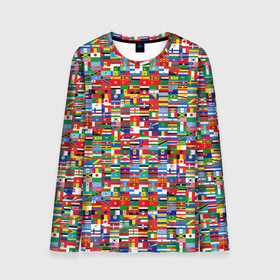 Мужской лонгслив 3D с принтом ФЛАГИ в Белгороде, 100% полиэстер | длинные рукава, круглый вырез горловины, полуприлегающий силуэт | pattern | материки | мир | паттерн | страны | текстура | флаги | флаги мира | флажки