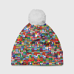 Шапка 3D c помпоном с принтом ФЛАГИ в Белгороде, 100% полиэстер | универсальный размер, печать по всей поверхности изделия | pattern | материки | мир | паттерн | страны | текстура | флаги | флаги мира | флажки