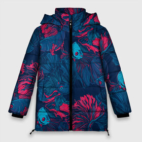 Женская зимняя куртка 3D с принтом Бойцовые рыбки петушок в Белгороде, верх — 100% полиэстер; подкладка — 100% полиэстер; утеплитель — 100% полиэстер | длина ниже бедра, силуэт Оверсайз. Есть воротник-стойка, отстегивающийся капюшон и ветрозащитная планка. 

Боковые карманы с листочкой на кнопках и внутренний карман на молнии | aquarium | asia | cockerel | fighting | fish | nature | swim | азия | аквариумные | бойцовые | вода | графика | иллюстрация | картинка | косяк | красный | мода | молодежная | орнамент | петушок | плавают | природа | рисунок