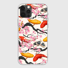 Чехол для iPhone 12 Pro Max с принтом Карпы кои Сакура в Белгороде, Силикон |  | fightin | белые | ветки | вишня | графика | золотая | иллюстрация | карпы | картинка | кои | косяк | красные | мода | молодежная | оранжевые | орнамент | плывут | природа | пятна | рисунок | розовая | рыба
