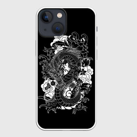 Чехол для iPhone 13 mini с принтом Дракон в Белгороде,  |  | anc | animal | dragon | japan | japanese | legend | myth | symbol | волны | графика | дракон | древний | животное | злой | иллюстрация | картинка | легенда | миф | мода | молодежная | орнамент | рисунок | символ | стиль | тату
