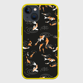 Чехол для iPhone 13 с принтом Карпы кои в Белгороде,  |  | Тематика изображения на принте: carp | fish | golden | koi | белые | вода | волны | графика | золотая | иллюстрация | карпы | картинка | кои | косяк | красные | мода | молодежная | оранжевые | орнамент | плеск | плывут | природа | пятна | рисунок