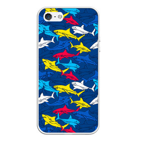 Чехол для iPhone 5/5S матовый с принтом Акулы в Белгороде, Силикон | Область печати: задняя сторона чехла, без боковых панелей | blue | drawin | fashion | fish | illustration | ocean | predator | red | sea | sharks | style | water | yellow | youth | акулы | вода | графика | жёлтый | иллюстрация | картинка | красный | мода | молодежная | море | океан | рисунок | рыба | син