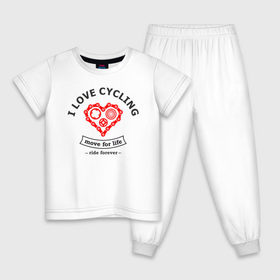 Детская пижама хлопок с принтом I LOVE CYCLING в Белгороде, 100% хлопок |  брюки и футболка прямого кроя, без карманов, на брюках мягкая резинка на поясе и по низу штанин
 | forever | move | ride | байк | велик | велосипед | велоспорт | движение | звёздочка | любовь | сердце | цепь | шестерня