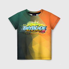 Детская футболка 3D с принтом beyblade логотип в Белгороде, 100% гипоаллергенный полиэфир | прямой крой, круглый вырез горловины, длина до линии бедер, чуть спущенное плечо, ткань немного тянется | Тематика изображения на принте: beyblade | beyblade burst | tomy beyblade | бейблэйд бердс | бейблэйд берст