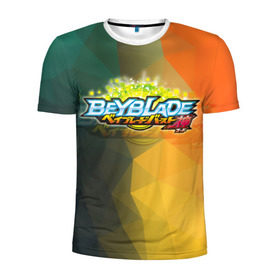 Мужская футболка 3D спортивная с принтом beyblade логотип в Белгороде, 100% полиэстер с улучшенными характеристиками | приталенный силуэт, круглая горловина, широкие плечи, сужается к линии бедра | Тематика изображения на принте: beyblade | beyblade burst | tomy beyblade | бейблэйд бердс | бейблэйд берст