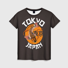 Женская футболка 3D с принтом Токио в Белгороде, 100% полиэфир ( синтетическое хлопкоподобное полотно) | прямой крой, круглый вырез горловины, длина до линии бедер | carp | city | country | fashio | fish | gold | great | hieroglyphs | japan | koi | sun | symbol | tokyo | акварель | большое | город | графика | золотая | иероглифы | иллюстрация | карп | картинка | кои | мода | рисунок | рыбка | символ | солнце