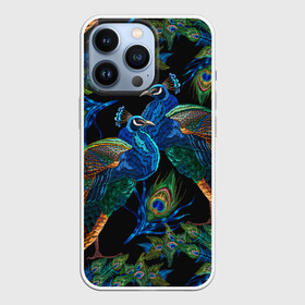 Чехол для iPhone 13 Pro с принтом Павлины в Белгороде,  |  | birds | exotic | jungle | pal | peacocks | tropical | акварель | ветки | вышивка | геометрический | графика | джунгли | иллюстрация | картинка | мода | молодежная | орнамент | павлины | пальмы | перья | птицы | рисунок