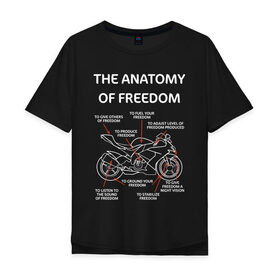 Мужская футболка хлопок Oversize с принтом The anatomy of freedom в Белгороде, 100% хлопок | свободный крой, круглый ворот, “спинка” длиннее передней части | анатомия | байкер | колёса | мотоцикл | свобода | скорость | схема