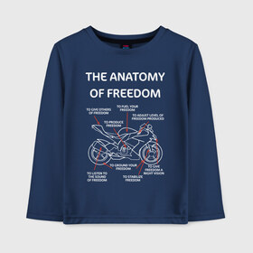 Детский лонгслив хлопок с принтом The anatomy of freedom в Белгороде, 100% хлопок | круглый вырез горловины, полуприлегающий силуэт, длина до линии бедер | анатомия | байкер | колёса | мотоцикл | свобода | скорость | схема