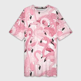 Платье-футболка 3D с принтом Фламинго в Белгороде,  |  | birds | drawing | fashion | feathers | flamingo | graphics | illustration | picture | pink | stand | style | wings | youth | графика | иллюстрация | картинка | клюв | красивые | крылья | мода | молодежная | перья | птицы | рисунок | розовый | стиль | стоя