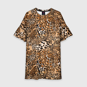 Детское платье 3D с принтом Леопард в Белгороде, 100% полиэстер | прямой силуэт, чуть расширенный к низу. Круглая горловина, на рукавах — воланы | camouflage | cat | disguise | fashion | illustration | jungle | leopard | predator | skin | spots | style | wild | youth | графика | джунгли | дикий | иллюстрация | камуфляж | картинка | кошка | леопард | маскировка | мода | молодежная | пятна | рисунок |