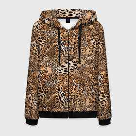 Мужская толстовка 3D на молнии с принтом Леопард в Белгороде, 100% полиэстер | длина до линии бедра, манжеты и пояс оформлены мягкой тканевой резинкой, двухслойный капюшон со шнурком для регулировки, спереди молния, по бокам два кармана | Тематика изображения на принте: camouflage | cat | disguise | fashion | illustration | jungle | leopard | predator | skin | spots | style | wild | youth | графика | джунгли | дикий | иллюстрация | камуфляж | картинка | кошка | леопард | маскировка | мода | молодежная | пятна | рисунок |