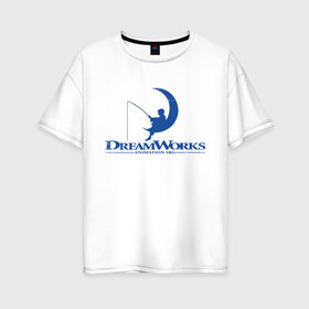 Женская футболка хлопок Oversize с принтом Dream Works в Белгороде, 100% хлопок | свободный крой, круглый ворот, спущенный рукав, длина до линии бедер
 | dream works | дрим воркс | шрек