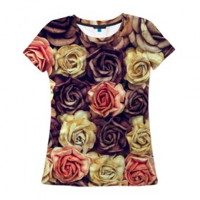 Женская футболка 3D с принтом Шоколадные розы в Белгороде, 100% полиэфир ( синтетическое хлопкоподобное полотно) | прямой крой, круглый вырез горловины, длина до линии бедер | бабушке | девочке | девушке | дочке | желтые цветы | женщине | маме | подруге | природа | розовые цветы | розы | сестре | теще | тюльпаны | цветы