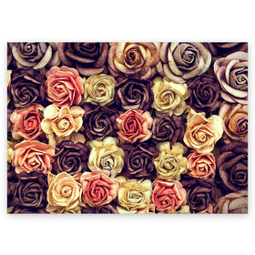 Поздравительная открытка с принтом Шоколадные розы в Белгороде, 100% бумага | плотность бумаги 280 г/м2, матовая, на обратной стороне линовка и место для марки
 | Тематика изображения на принте: бабушке | девочке | девушке | дочке | желтые цветы | женщине | маме | подруге | природа | розовые цветы | розы | сестре | теще | тюльпаны | цветы