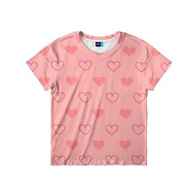 Детская футболка 3D с принтом Hearts (pink) в Белгороде, 100% гипоаллергенный полиэфир | прямой крой, круглый вырез горловины, длина до линии бедер, чуть спущенное плечо, ткань немного тянется | Тематика изображения на принте: 