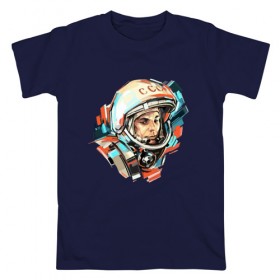 Мужская футболка хлопок с принтом Гагарин в Белгороде, 100% хлопок | прямой крой, круглый вырез горловины, длина до линии бедер, слегка спущенное плечо. | 12 апреля | астронавт | вселенная | день космонавтики | звезды | космонавт | космос | луна | планета | поехали | полет | ссср | юрий