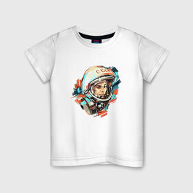 Детская футболка хлопок с принтом Гагарин в Белгороде, 100% хлопок | круглый вырез горловины, полуприлегающий силуэт, длина до линии бедер | 12 апреля | астронавт | вселенная | день космонавтики | звезды | космонавт | космос | луна | планета | поехали | полет | ссср | юрий