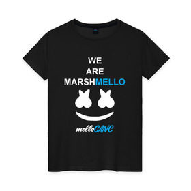 Женская футболка хлопок с принтом Marshmello (MELLOGANG) в Белгороде, 100% хлопок | прямой крой, круглый вырез горловины, длина до линии бедер, слегка спущенное плечо | christopher comstock | dj | marshmello | music | диджей | клубная музыка | клубняк | крис комсток | логотип | маршмеллоу | музыка