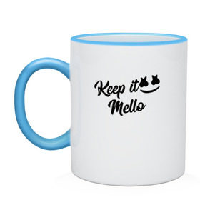 Кружка двухцветная с принтом Keep it Mello (Marshmello) в Белгороде, керамика | объем — 330 мл, диаметр — 80 мм. Цветная ручка и кайма сверху, в некоторых цветах — вся внутренняя часть | christopher comstock | dj | keep | keep it mello | marshmello | mello | music | диджей | клубная музыка | клубняк | крис комсток | логотип | маршмеллоу | музыка