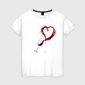 Женская футболка хлопок с принтом Винишко в сердце у меня в Белгороде, 100% хлопок | прямой крой, круглый вырез горловины, длина до линии бедер, слегка спущенное плечо | love | wine | бокал | вино | винцо | любовь | сердце | фужер