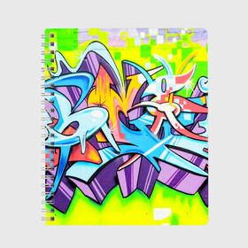 Тетрадь с принтом Неоновая кислота в Белгороде, 100% бумага | 48 листов, плотность листов — 60 г/м2, плотность картонной обложки — 250 г/м2. Листы скреплены сбоку удобной пружинной спиралью. Уголки страниц и обложки скругленные. Цвет линий — светло-серый
 | grafity | paint | street art | urban | город | граффити | искусство | кирпичи | краски | рисунки | стена | улицы | уличное искусство