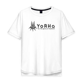 Мужская футболка хлопок Oversize с принтом YoRHa Logo в Белгороде, 100% хлопок | свободный крой, круглый ворот, “спинка” длиннее передней части | Тематика изображения на принте: nier automata | nier automata logo | yorha