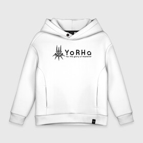 Детское худи Oversize хлопок с принтом YoRHa Logo в Белгороде, френч-терри — 70% хлопок, 30% полиэстер. Мягкий теплый начес внутри —100% хлопок | боковые карманы, эластичные манжеты и нижняя кромка, капюшон на магнитной кнопке | nier automata | nier automata logo | yorha