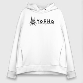 Женское худи Oversize хлопок с принтом YoRHa Logo в Белгороде, френч-терри — 70% хлопок, 30% полиэстер. Мягкий теплый начес внутри —100% хлопок | боковые карманы, эластичные манжеты и нижняя кромка, капюшон на магнитной кнопке | nier automata | nier automata logo | yorha