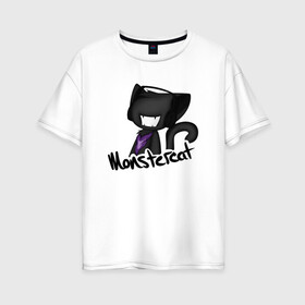 Женская футболка хлопок Oversize с принтом Monstercat в Белгороде, 100% хлопок | свободный крой, круглый ворот, спущенный рукав, длина до линии бедер
 | monstercat | клуб | клубная музыка | кот | котенок | кошка | лейбл | монстар | монстар кет | монстер | музыка | танцевальная музыка | электронная | электронная музыка