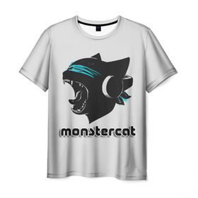 Мужская футболка 3D с принтом Monstercat в Белгороде, 100% полиэфир | прямой крой, круглый вырез горловины, длина до линии бедер | monstercat | клуб | клубная музыка | кот | котенок | кошка | лейбл | монстар | монстар кет | монстер | музыка | танцевальная музыка | электронная | электронная музыка