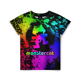 Детская футболка 3D с принтом Monstercat в Белгороде, 100% гипоаллергенный полиэфир | прямой крой, круглый вырез горловины, длина до линии бедер, чуть спущенное плечо, ткань немного тянется | Тематика изображения на принте: monstercat | клуб | клубная музыка | кот | котенок | кошка | лейбл | монстар | монстар кет | монстер | музыка | танцевальная музыка | электронная | электронная музыка