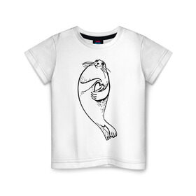 Детская футболка хлопок с принтом Нерпа Нина с Байкалом в Белгороде, 100% хлопок | круглый вырез горловины, полуприлегающий силуэт, длина до линии бедер | baikal | irkutsk | байкал | иркутск | нерпа