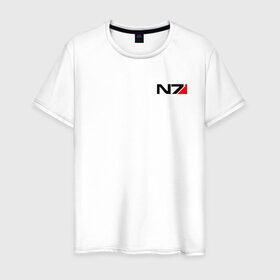 Мужская футболка хлопок с принтом MASS EFFECT N7 в Белгороде, 100% хлопок | прямой крой, круглый вырез горловины, длина до линии бедер, слегка спущенное плечо. | Тематика изображения на принте: 
