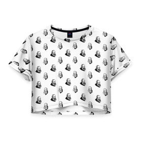 Женская футболка 3D укороченная с принтом Достоевский в Белгороде, 100% полиэстер | круглая горловина, длина футболки до линии талии, рукава с отворотами | 