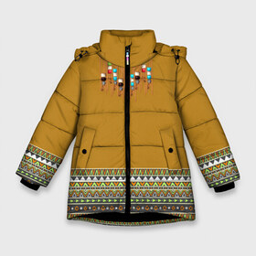 Зимняя куртка для девочек 3D с принтом индейское национальное платье в Белгороде, ткань верха — 100% полиэстер; подклад — 100% полиэстер, утеплитель — 100% полиэстер. | длина ниже бедра, удлиненная спинка, воротник стойка и отстегивающийся капюшон. Есть боковые карманы с листочкой на кнопках, утяжки по низу изделия и внутренний карман на молнии. 

Предусмотрены светоотражающий принт на спинке, радужный светоотражающий элемент на пуллере молнии и на резинке для утяжки. | Тематика изображения на принте: ethno | indians | native american | ttibal | америка | индейцы | трибал | узор. орнамент | этника