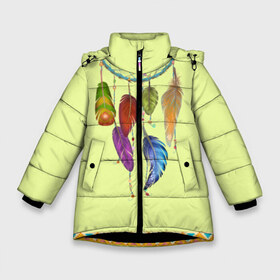 Зимняя куртка для девочек 3D с принтом индейское платье в Белгороде, ткань верха — 100% полиэстер; подклад — 100% полиэстер, утеплитель — 100% полиэстер. | длина ниже бедра, удлиненная спинка, воротник стойка и отстегивающийся капюшон. Есть боковые карманы с листочкой на кнопках, утяжки по низу изделия и внутренний карман на молнии. 

Предусмотрены светоотражающий принт на спинке, радужный светоотражающий элемент на пуллере молнии и на резинке для утяжки. | Тематика изображения на принте: ethno | indians | native american | ttibal | америка | индейцы | ловец снов | перья | трибал | узор. орнамент | этника