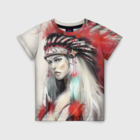 Детская футболка 3D с принтом Индейская девушка в Белгороде, 100% гипоаллергенный полиэфир | прямой крой, круглый вырез горловины, длина до линии бедер, чуть спущенное плечо, ткань немного тянется | африка | индейцы | куп | перо | перья | этно